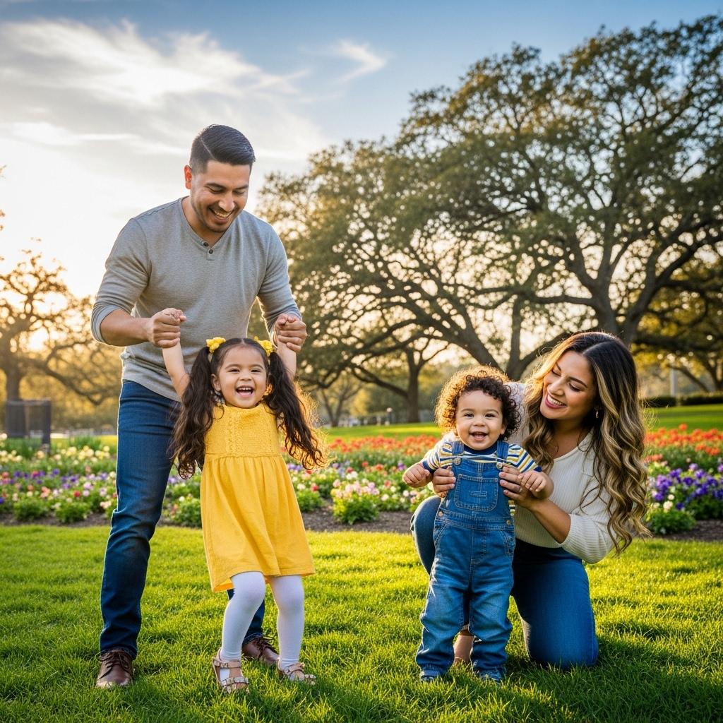 Familia sonriendo y disfrutando de su seguridad financiera